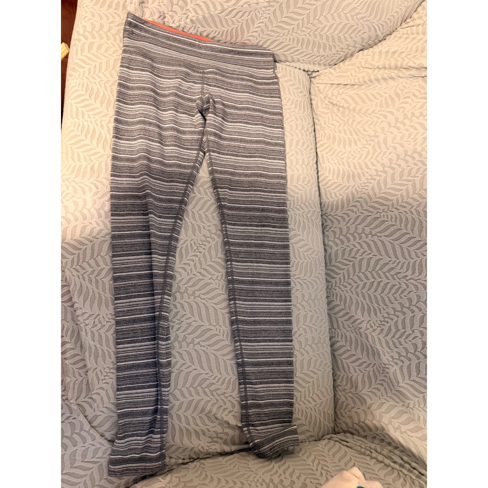 Lululemon Wunder Under Leggings Grey White Striped Space Dye Orange Waistband 8